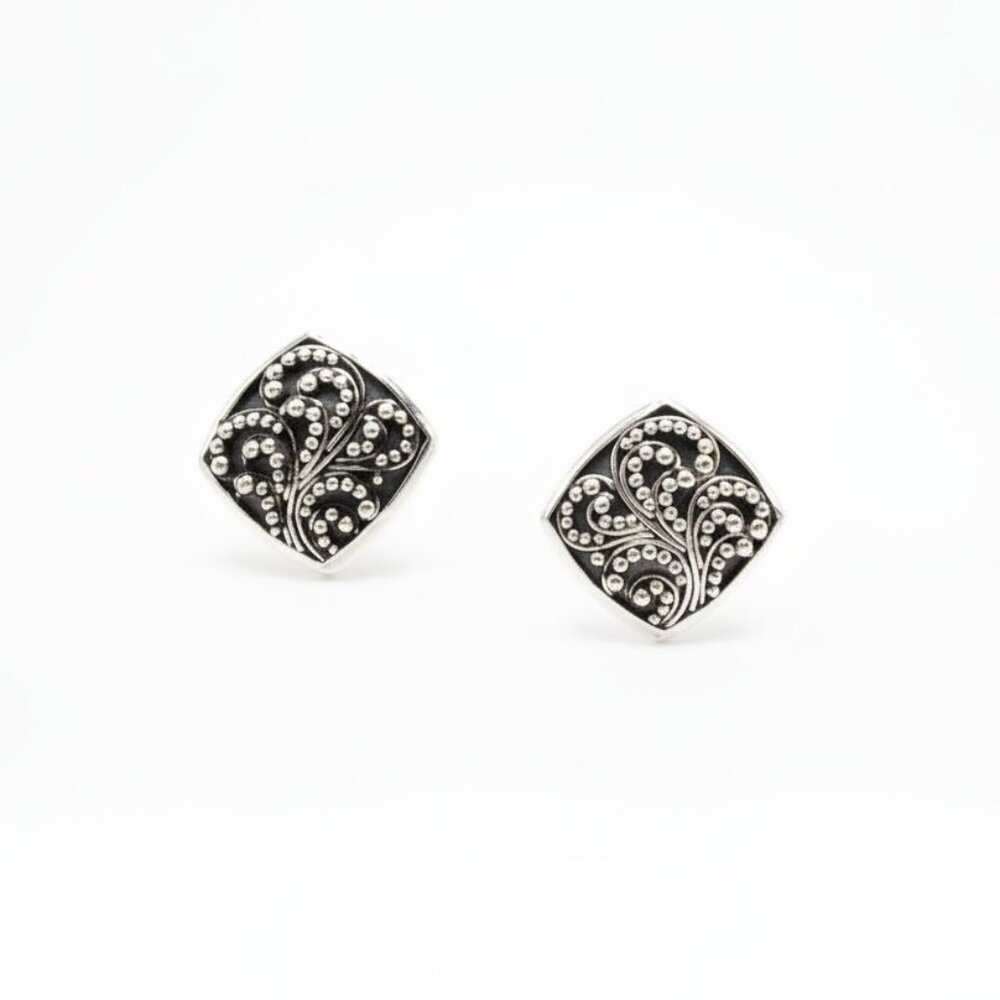 Lois Hill Sterling Silver Cushion Shape Stud Earrings, Granulated
